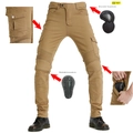 Khaki motorcycle riding jeans for men with detachable knee and hip protection pads - XS / Khaki