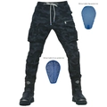 Détail du pantalon moto camouflage avec protections amovibles bleues en nid d'abeille - EU 26 / Bleu Camouflage