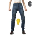 Details der blauen Motorradjeans mit Stretcheinsätzen am Knie und Schutzeinlagen - XXS / Blau