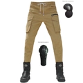 Detail view of motorcycle riding cargo pants with detachable knee and hip protectors - EU 26 / Khaki