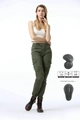 Pantaloni da moto cargo da donna verde militare con protezioni e dettagli arricciati - XXS / Verde Militare (JEES-6)