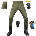 Pantaloni cargo da moto verde militare con protezioni certificate CE per ginocchia e fianchi - XS / Verde Equipaggiamento Protettivo Potenziato