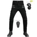 Detail view of black motorcycle cargo pants featuring flexible knee panels and CE armor pads - XXS / Black (Upgraded Protectors)