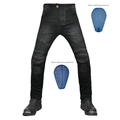 Vaqueros de moto para hombre con paneles elásticos y protectores azules desmontables - XS / Gris Negro (Con Protectores de Silicona)