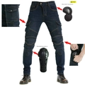 Army green motorcycle riding jeans with CE protectors and flexible knee bellows - EU 25 / Blue
