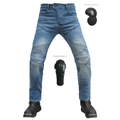 Vaqueros de moto ajustados en azul claro con protectores extraíbles de rodilla y cadera - XS / Azul