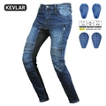 Jeans da moto uomo in denim blu con protezioni rimovibili e pannelli elasticizzati - EU 38 / Blu (Con Protezioni in Silicone)