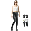 Dunkelgraue Damen-Motorradjeans mit CE-Protektoren und elastischen Dehnungszonen - EU 25 / Retro Schwarz (JES-4-L)
