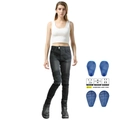 Jeans da moto donna con protezioni per ginocchia e vestibilità elasticizzata per l'estate - EU 25 / Nero Retrò (JES-4-L)