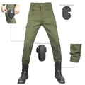 Pantaloni cargo da moto verde oliva con multitasche e protezioni per ginocchia - XS / Equipaggiamento Protettivo Standard / Verde Militare