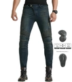 Jeans da moto slim fit blu scuro con inserti elastici e protezioni per le ginocchia - XXS / Blu grigio