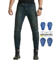 Jeans da moto slim fit blu scuro con pannelli a soffietto e protezioni per le ginocchia - XS / Blu Grigio (JES-17-1)