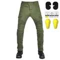 Pantalón de moto verde militar con paneles elásticos y rodilleras CE extraíbles - XS / Verde Militar