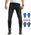 Jeans da moto elasticizzati da uomo neri con protezioni in silicone certificate CE - XS / Nero (JES-17-1)