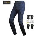 Detail der robusten blauen Motorradjeans aus Cordura-Gewebe mit abnehmbaren Knieprotektoren - Dunkelblau mit verbesserten Protektoren