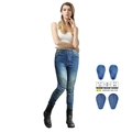 Women's blue biker denim pants with protective gear and elastic shirring panels - EU 25 / Vintage Blue