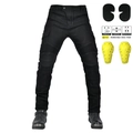 Pantalones de moto negros con protecciones CE y paneles elásticos de acordeón en rodillas - XS / Negro