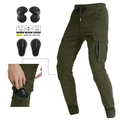 Olive green motorcycle cargo pants with CE certified removable protective pads and pockets - XS / Green