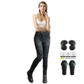 Damen Motorradjeans in Dunkelgrau mit CE-zertifizierten herausnehmbaren Schutzpolstern - EU 25 / Retro Schwarz (Erweiterter Schutz)