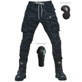 Pantaloni cargo moto camo nero con protezioni rimovibili e stivali da motociclista neri - EU 26 / Blu Camouflage