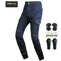 Vaqueros de moto azul oscuro para hombre con tejido CORDURA y protectores CE desmontables - XS / Azul Oscuro (Con Almohadillas de Silicona)