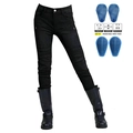 Dames motorjeans in zwart met stretch-plooien en uitneembare CE-beschermingspads - XS / K-1 Zwart (Siliconen Protector)
