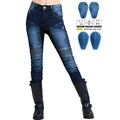 Donkerblauwe motorjeans voor dames met mesh panelen en verwijderbare protectoren - XS / K-1 Blauw (Siliconen Protector)