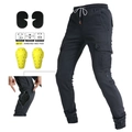 Men's protective motorcycle cargo pants with removable CE knee pads and elastic waist - XS / Gray