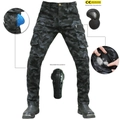 Pantalon de moto cargo camouflage pour homme avec protections amovibles certifiées CE - XS / Bleu Camouflage