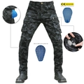 Men's camo motorcycle riding jeans with CE certified detachable protective knee pads - XS / Blue Camouflage (With Silicone Protectors)