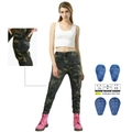 Women's dark camouflage motorcycle cargo pants with removable knee protective pads - XS / Camouflage