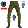 Pantaloni moto uomo invernali mimetici verdi con interno in pile, multi-tasche e protezioni - XXS / Camouflage Verde