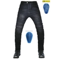 Jeans da moto neri con pannelli elastici e protezioni CE rimovibili su ginocchia e fianchi - XS / Nero (Imbottiture Silicone)