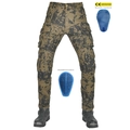 Men's yellow camo motorcycle jeans with tactical pockets and blue CE protectors - XS / Green Camouflage
