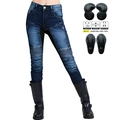 Jeans da moto blu da donna con pieghe elastiche e protezioni CE rimovibili - XS / Blu (Imbottiture Gen 2)