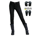 Pantaloni moto neri da donna con quattro protezioni CE e inserti elastici in rete - XS / Nero (Imbottiture Gen 2)
