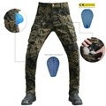 Men's camouflage motorcycle cargo pants with detachable CE-certified knee and hip protectors - XS / Green Camouflage (With Silicone Protectors)