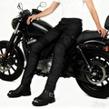 Vaqueros de moto retro para hombre con protectores y bolsillos cargo para conducción - XXS/25 / 06 Negro Recubierto (Con Equipo de Protección de Silicona)