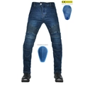 Jeans da moto blu scuro elasticizzati con protezioni rimovibili su ginocchia e fianchi - XS / Blu (Imbottiture Silicone)