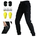 Men's black protective motorcycle cargo pants with removable knee pads and elastic waist - XS / Black