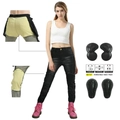 Jeans da moto da donna grigio scuro con protezioni ginocchia e fodera in aramide gialla - XXS / Nero