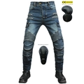 Men's motorcycle riding jeans in dark blue with removable CE protective armor pads - XXS / Blue
