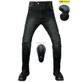 Detalle de vaqueros para moto con protectores desmontables certificados CE en rodillas y cadera - XXS / Negro y Gris