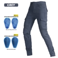 Grey motorcycle riding pants with stretch panels and CE certified silicone armor set - Gray