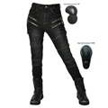 Jeans da moto stile Harley da donna con protezioni per le ginocchia e tasche cargo - L / Nero (JES-24)