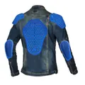 Giacca da moto in denim blu scuro vista posteriore con cinque protezioni blu incluse - S / Giacca di jeans con protezioni