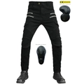 Black motorcycle cargo jeans with flexible knee panels and removable CE armor pads - XXS / Black