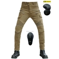 Men's khaki motorcycle cargo jeans with stretch panels and CE detachable protectors - XXS / Khaki