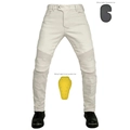 Light gray motorcycle riding jeans with accordion stretch panels and protective gear pads - XXS / Light Grey (JES-21 Standard Pads)