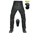 Schwarze Motorradhose mit weißen Nähten und abnehmbaren Protektoren für Hüfte und Knie - S / Schwarz (Mit Protektoren)